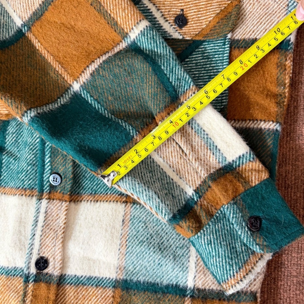 A- Vintage JCPenney Plaid Flannel Shirt Jacket Green Brown Quilted Lined Mens M - Picture 7 of 8